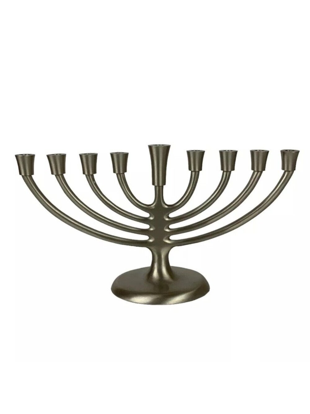 Menorah Brushed Aluminum Silver Metal 9 Branches Hannukah Decor Judaica